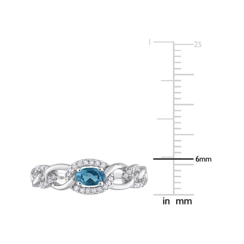 Bague à maillons en or blanc 10 ct avec diamants et topaze bleue londonienne 1/3 ct