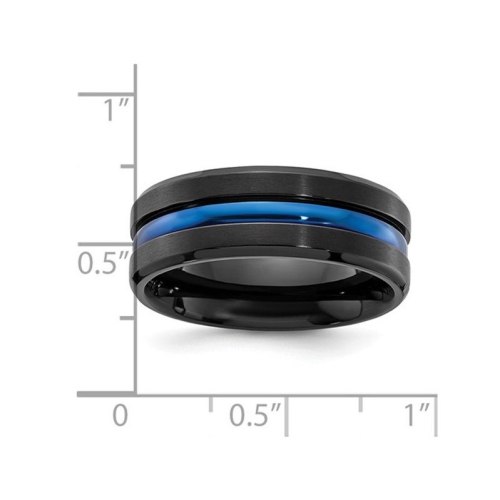 Mens Black Titanium and Blue Plating Wedding Band Ring