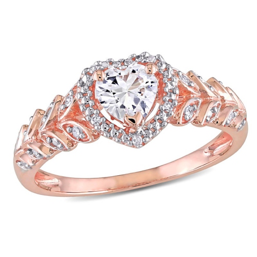 GEM AND HARMONY  3/5 Carat (Ctw) Lab-Created Sapphire Heart Promise Ring In 10K Rose Pink Gold In White