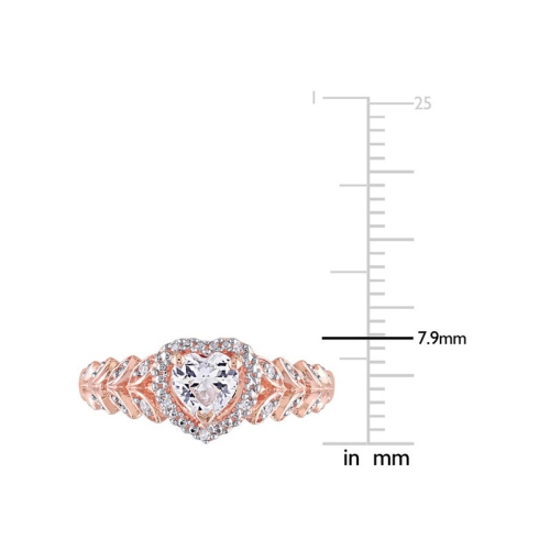 3/5 Carat Lab-Created White Sapphire Heart Promise Ring in 10K Rose Pink Gold