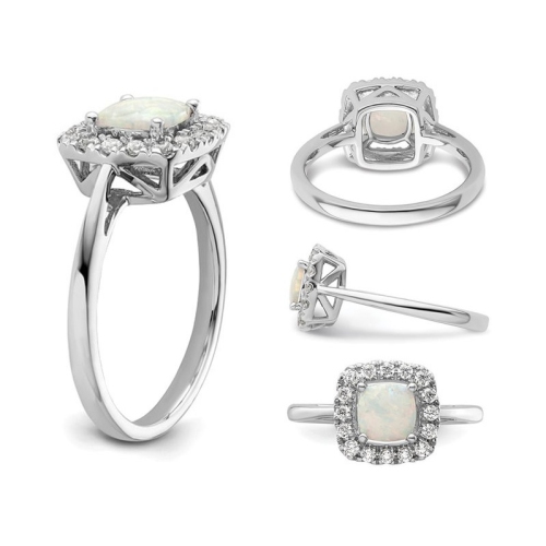 14K White Gold 6mm Opal Ring with Lab-Grown Diamonds 1/4 Carat
