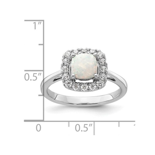 14K White Gold 6mm Opal Ring with Lab-Grown Diamonds 1/4 Carat