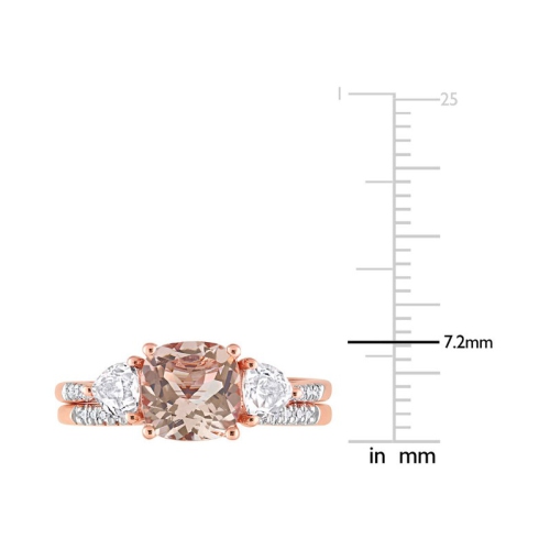 1.65 Carat Morganite Bridal Wedding Ring Set in 10K Rose Pink Gold with White Sapphires