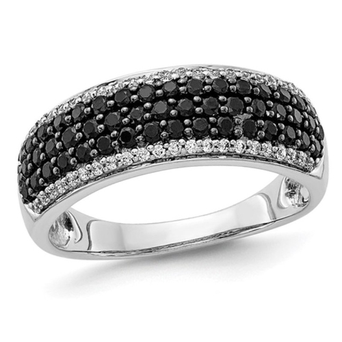 Bague en or blanc 14 ct avec diamants noirs et blancs 7/8 ct