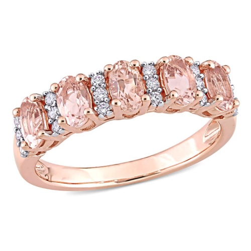 GEM AND HARMONY  1.00 Carat (Ctw) Morganite Band Ring In 14K Rose Gold With Diamonds In Pink