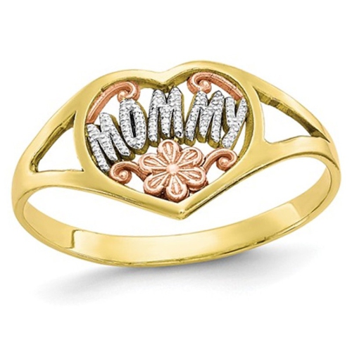 GEM AND HARMONY  10K Gold Polished Mommy Flower Heart Ring In Yellow