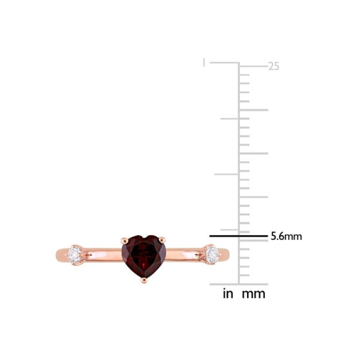 5/8 Carat Garnet Heart Promise Ring in 10K Rose Pink Gold with White Topaz