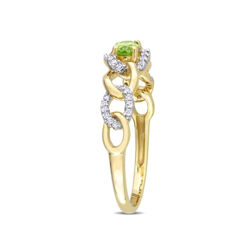 1/4 Carat Peridot Link Ring in 10K Yellow Gold with Diamonds