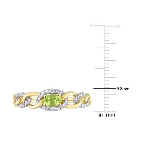 1/4 Carat Peridot Link Ring in 10K Yellow Gold with Diamonds