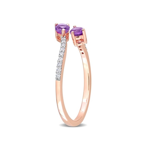 Bague croisée améthyste 1/3 carat en or rose 10K ct avec diamants