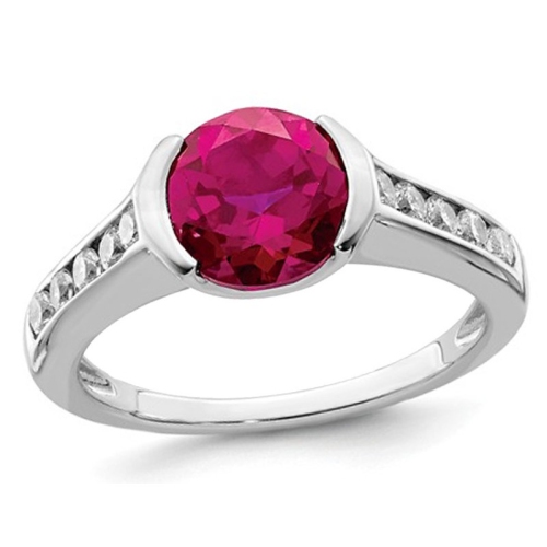 GEM AND HARMONY  Lab Created Bezel Set Solitaire Ruby Ring In Sterling In Silver