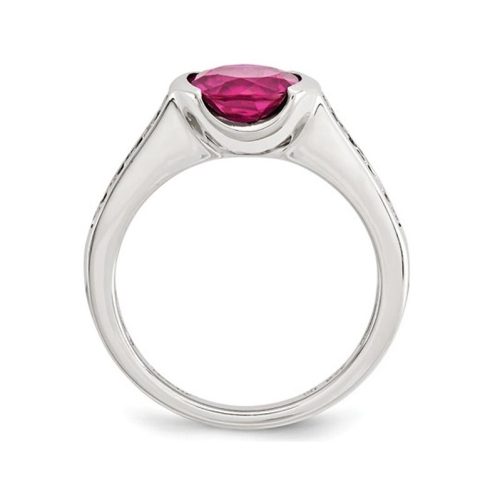 Lab Created Bezel Set Solitaire Ruby Ring in Sterling Silver