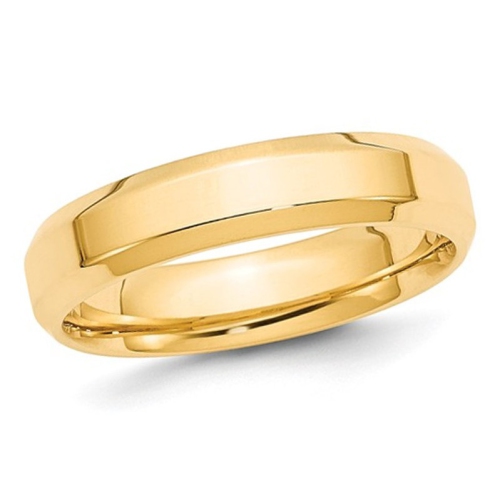 GEM AND HARMONY  Ladies Or Mens 14K Gold 5MM Comfort Fit Wedding Band Ring With Bevel Edge In Yellow