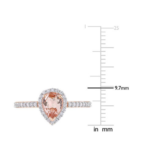 Bague en or rose 10K ct avec diamants et morganite à taille poire 3/4 carat