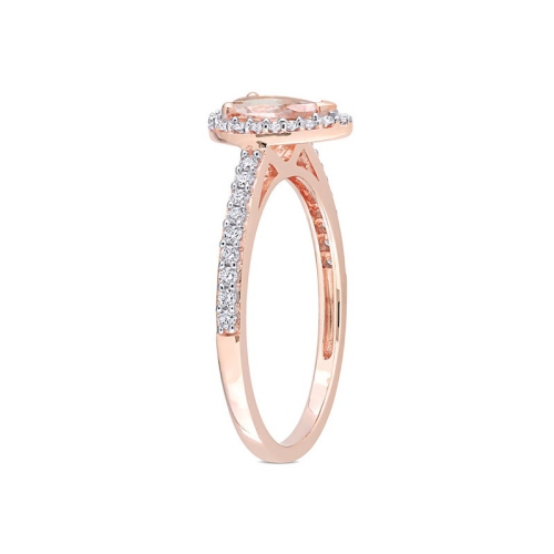 Bague en or rose 10K ct avec diamants et morganite à taille poire 3/4 carat