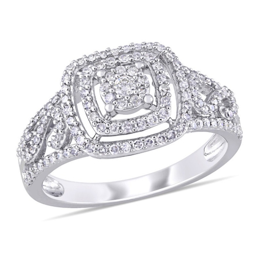 GEM AND HARMONY  1/2 Carat (Ctw I2-I3, H-I) Diamond Halo Engagement Ring In 10K Gold In White