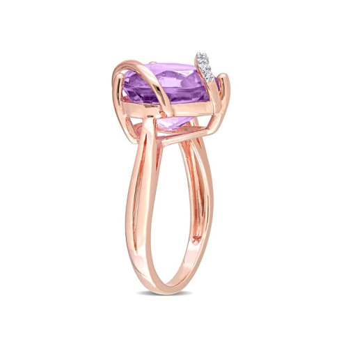 6.50 Carat Amethyst Promise Heart Ring in Rose Plated Sterling Silver with Accent Diamonds