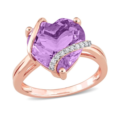 6.50 Carat Amethyst Promise Heart Ring in Rose Plated Sterling Silver with Accent Diamonds