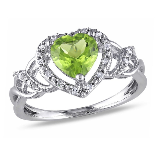 1.30 Carat Peridot Heart Promise Ring in Sterling Silver with Accent Diamonds