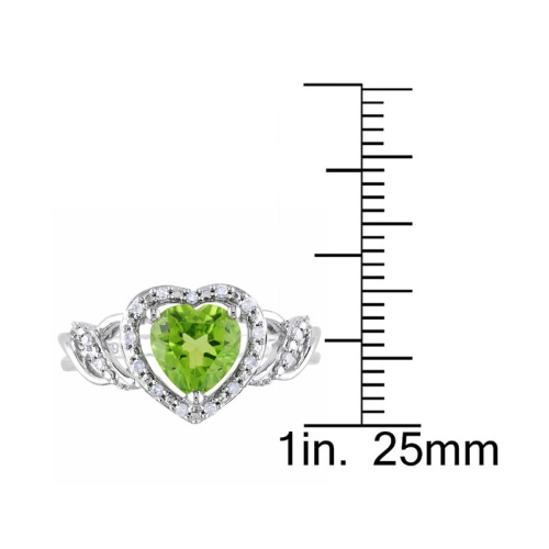 1.30 Carat Peridot Heart Promise Ring in Sterling Silver with Accent Diamonds