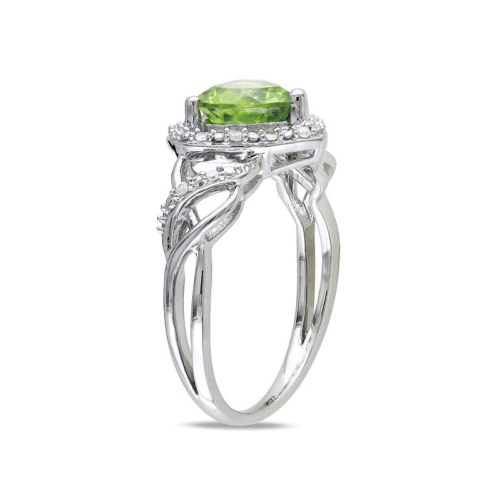 1.30 Carat Peridot Heart Promise Ring in Sterling Silver with Accent Diamonds