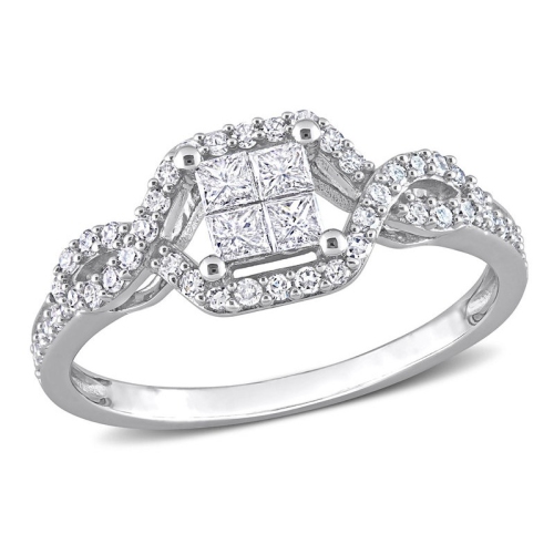1/2 carat bague de fiançailles de diamant coupée princesse en or blanc 10k