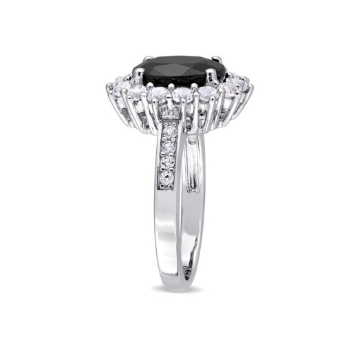 5.00 Carat Black Sapphire and Lab-Created White Sapphire Ring in Sterling Silver