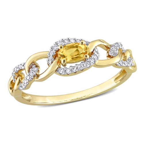 Bague en or jaune 10 ct avec diamants et citrine 1/4 ct