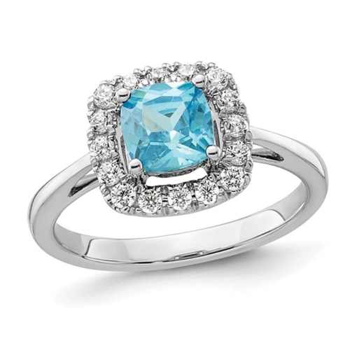 GEM AND HARMONY  1.00 Carat (Ctw) Aquamarine Ring In 14K Gold With Lab-Grown Diamonds 1/4 Carat (Ctw) In White