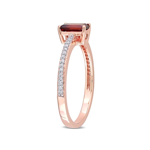 Bague en or rose 10K ct avec diamants et grenat taille émeraude 4/5 carat