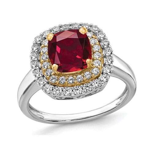 GEM AND HARMONY  1.40 Carat (Ctw) Lab-Created Ruby Cushion-Cut Halo Ring In 14K Gold With Lab-Grown Diamonds (Size 7) In White