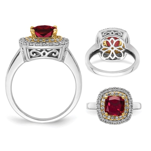 1.40 Carat Lab-Created Ruby Cushion-Cut Halo Ring in 14K White Gold with Lab-Grown Diamonds (SIZE 7)