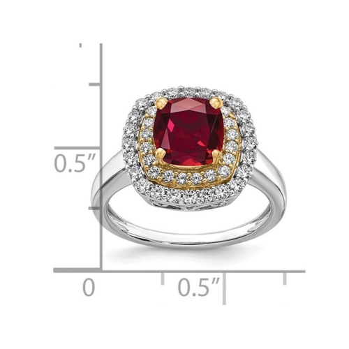 1.40 Carat Lab-Created Ruby Cushion-Cut Halo Ring in 14K White Gold with Lab-Grown Diamonds (SIZE 7)