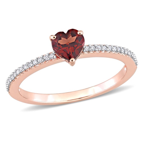 GEM AND HARMONY  1/2 Carat (Ctw) Garnet Heart Promise Ring In 10K Rose Gold With Diamonds In Pink