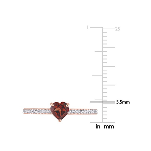 1/2 Carat Garnet Heart Promise Ring in 10K Rose Pink Gold with Diamonds