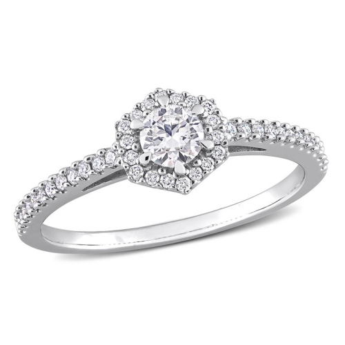 GEM AND HARMONY  1/2 Carat (Ctw H-I, I2-I3) Diamond Engagement Halo Ring In 14K Gold In White
