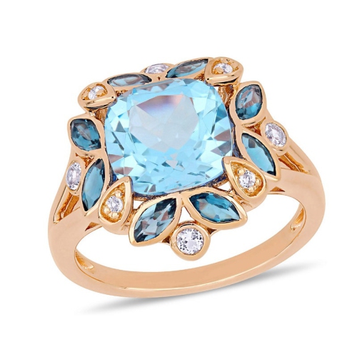 GEM AND HARMONY  4.65 Carat (Ctw) And White Topaz Flower Ring In Rose Pink Plated Sterling Silver In Blue