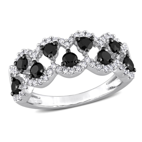 GEM AND HARMONY  1.00 Carat (Ctw) Black & Diamond Ring Band In 10K Gold In White