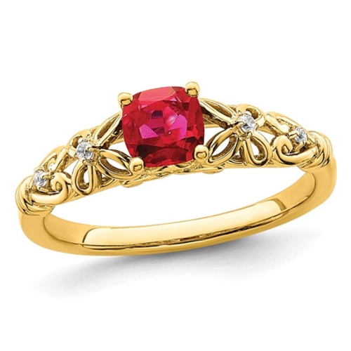 Bague en or jaune 14 ct avec rubis taille coussin de 1/2 ct