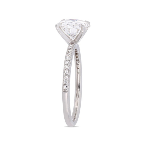 2.00 Carat Synthetic Moissanite Solitaire Engagement Ring 14k White Gold with Diamonds 1/10 Carat (ctw)