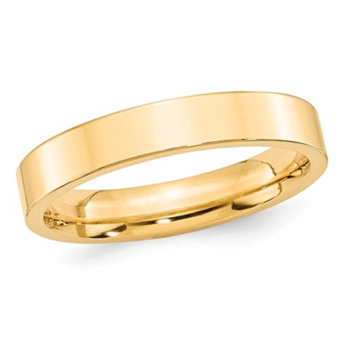 Mens 14K Yellow Gold 4mm Flat Comfort Fit Wedding Band Ring