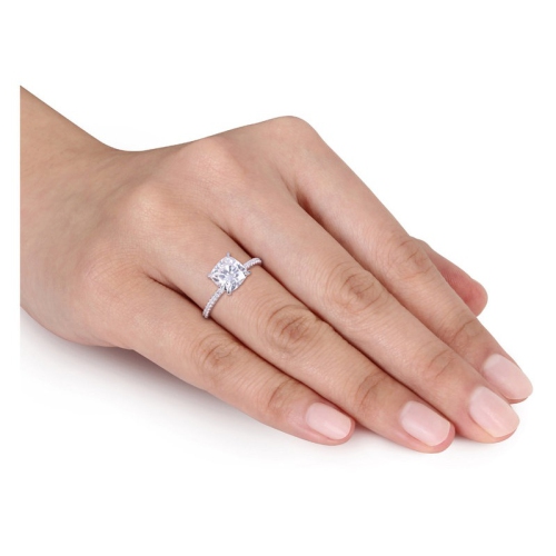 2.00 Carat Synthetic Moissanite Engagement Ring in 14K White Gold with Diamonds 1/10 Carat (ctw I1-I2)