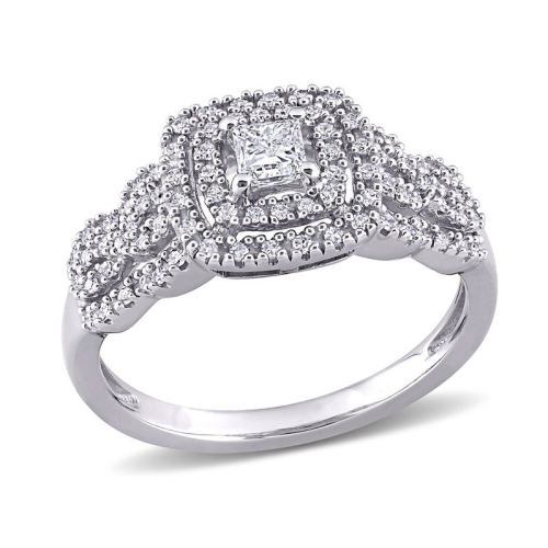 GEM AND HARMONY  1/2 Carat (Ctw H-I, I2-I3) Princess-Cut Diamond Engagement Ring In 10K Gold In White