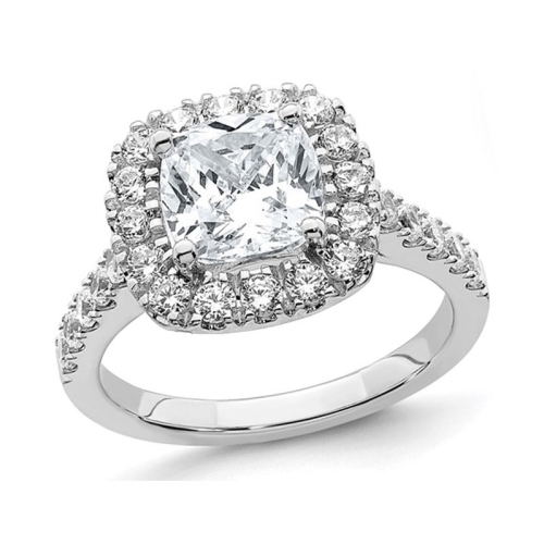 2.60 Carat Cushion-Cut Synthetic Moissanite Halo Engagement Ring in 14K White Gold
