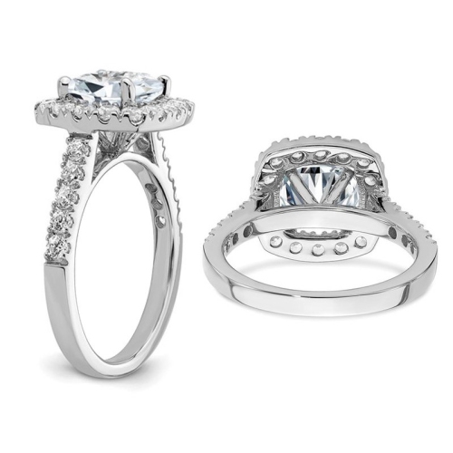 2.60 Carat Cushion-Cut Synthetic Moissanite Halo Engagement Ring in 14K White Gold