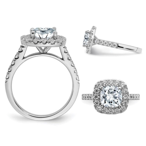 2.60 Carat Cushion-Cut Synthetic Moissanite Halo Engagement Ring in 14K White Gold