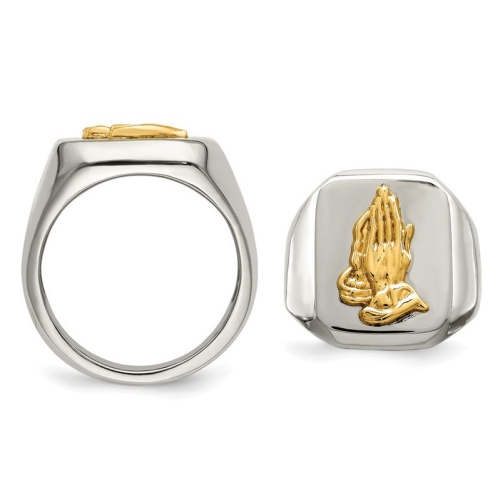 Mens Praying Hands Polished Stainless Steel Ring