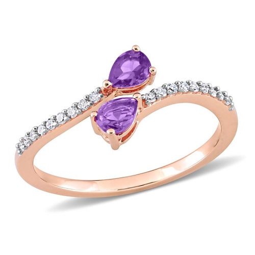 GEM AND HARMONY  1/3 Carat (Ctw) Amethyst Criss-Cross Ring 10K Rose Gold With Diamonds In Pink