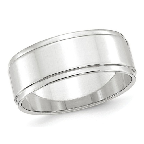 GEM AND HARMONY  Mens 10K Gold 8MM Flat Wedding Band Ring With Step Edge In White