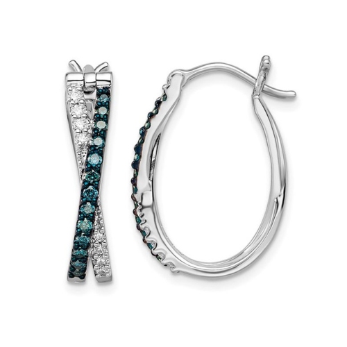 GEM AND HARMONY  3/4 Carat (Ctw) Enhanced & White Criss-Cross Diamond Hoop Earrings In Sterling Silver In Blue